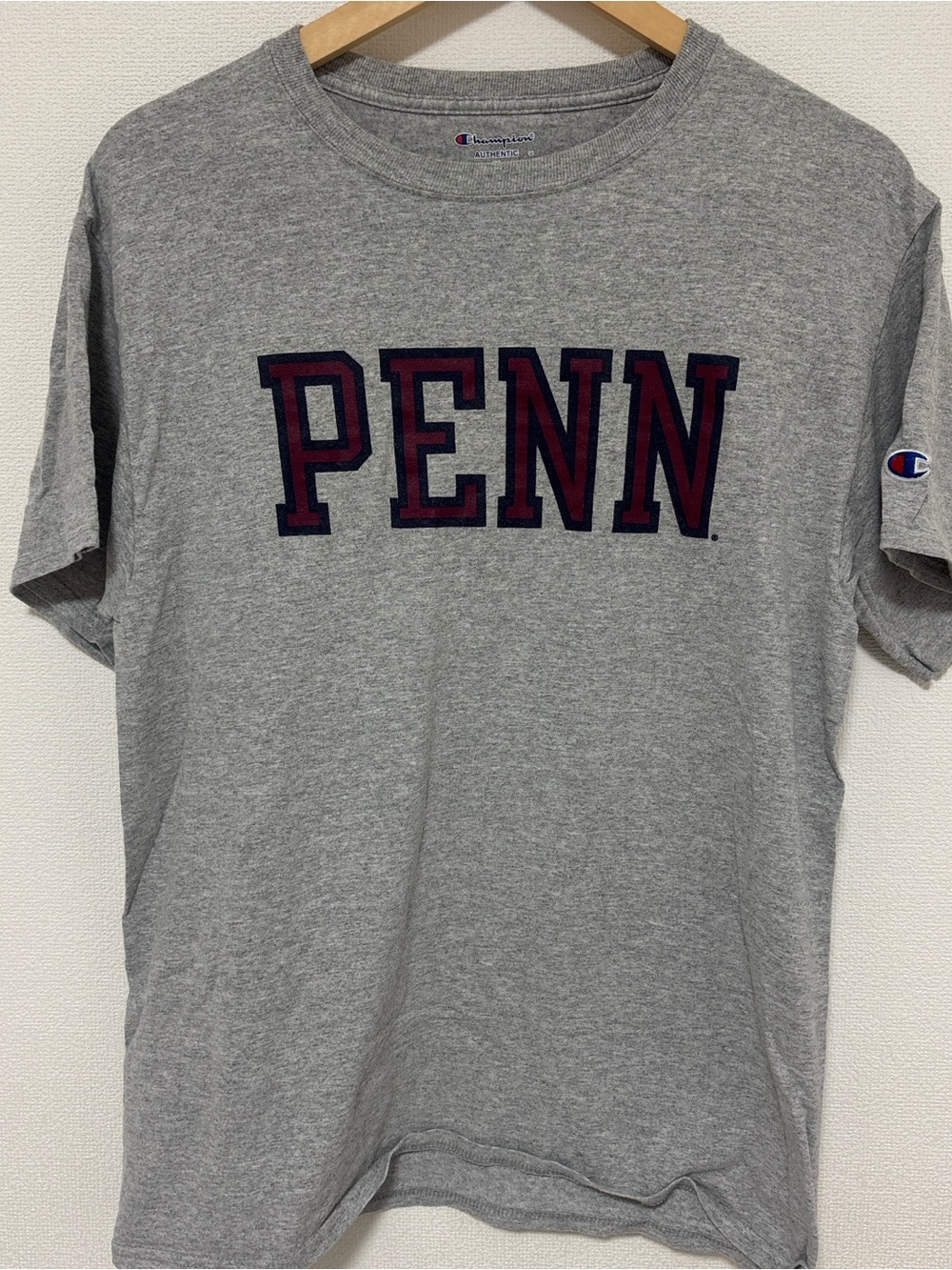 Champion Gray Penn Short-Sleeve Tee with Navy & Red Lettering